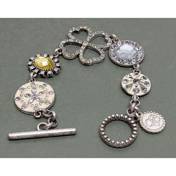 Jessica Simpson Bracelet Chain Clover Silvertone Sand Dollar Disc Star Toggle 7" - Picture 16 of 16